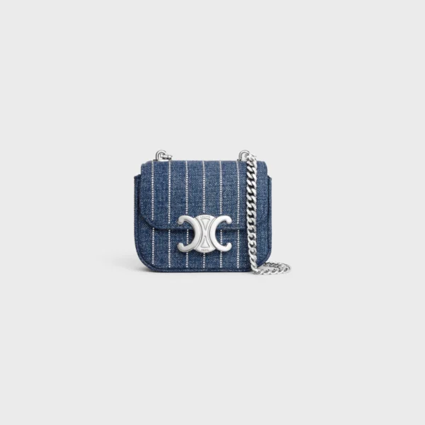 MINI CHAIN CLAUDE IN STRIPED DENIM WITH STRASS