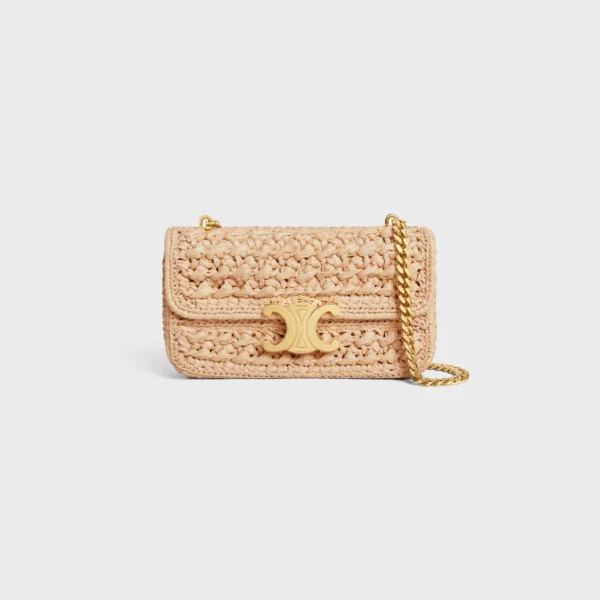 CHAIN SHOULDER BAG CLAUDE in RAFFIA EFFECT TEXTILE