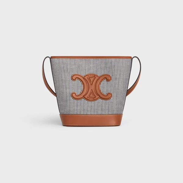 SMALL BUCKET CUIR TRIOMPHE in STRIPED TEXTILE AND CALFSKIN