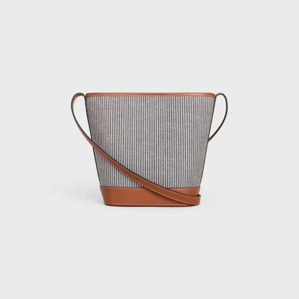 SMALL BUCKET CUIR TRIOMPHE in STRIPED TEXTILE AND CALFSKIN