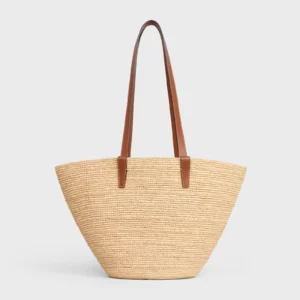 MEDIUM SUPPLE CELINE CLASSIC PANIER in Raffia and calfskin