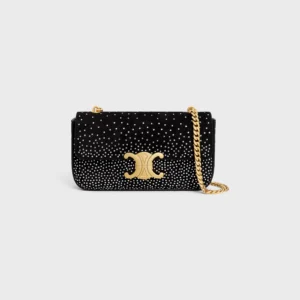 CHAIN SHOULDER BAG CLAUDE in SUEDE GOATSKIN WITH STRASS