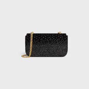 CHAIN SHOULDER BAG CLAUDE in SUEDE GOATSKIN WITH STRASS