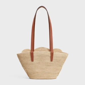 CELINE CLASSIC PANIER SMALL BRAIDED TRIOMPHE in RAFFIA and CALFSKIN