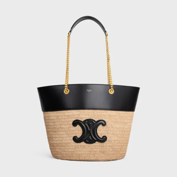 CHAIN BUCKET CELINE CLASSIC PANIER in RAFFIA and CALFSKIN