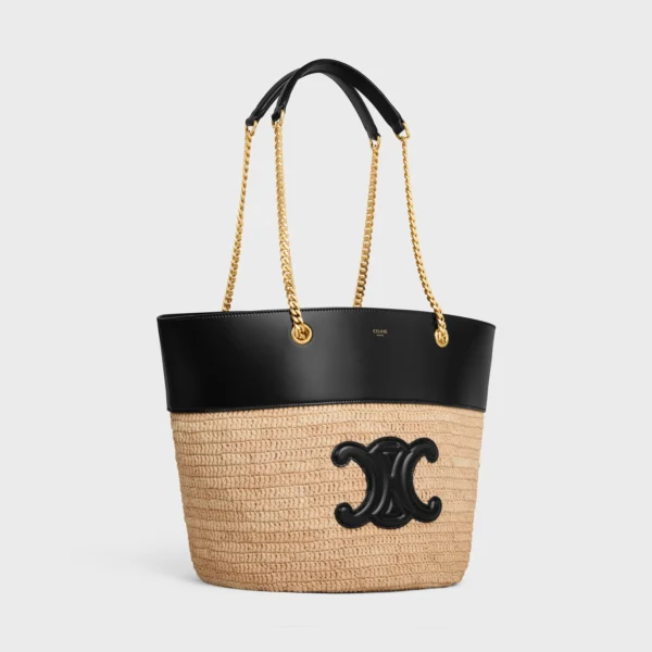 CHAIN BUCKET CELINE CLASSIC PANIER in RAFFIA and CALFSKIN