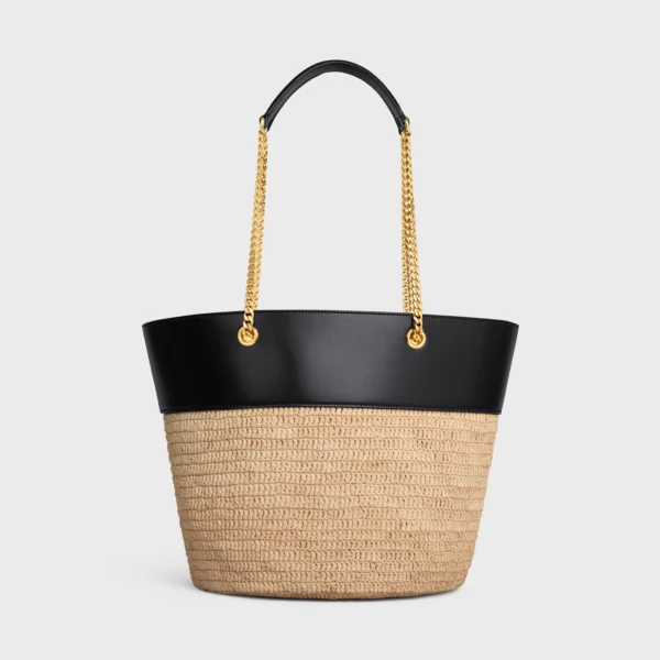 CHAIN BUCKET CELINE CLASSIC PANIER in RAFFIA and CALFSKIN