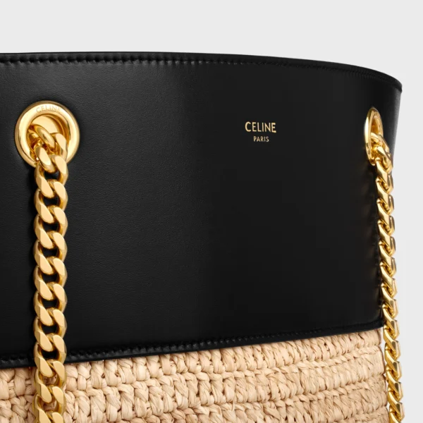 CHAIN BUCKET CELINE CLASSIC PANIER in RAFFIA and CALFSKIN