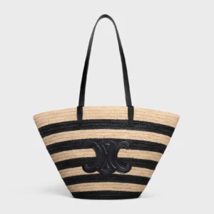 STRIPED COUFFIN Celine Classic Panier in RAFFIA AND CALFSKIN