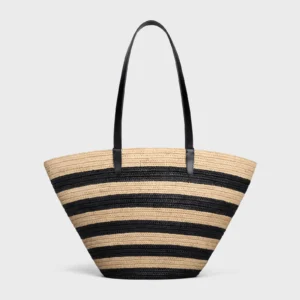 STRIPED COUFFIN Celine Classic Panier in RAFFIA AND CALFSKIN