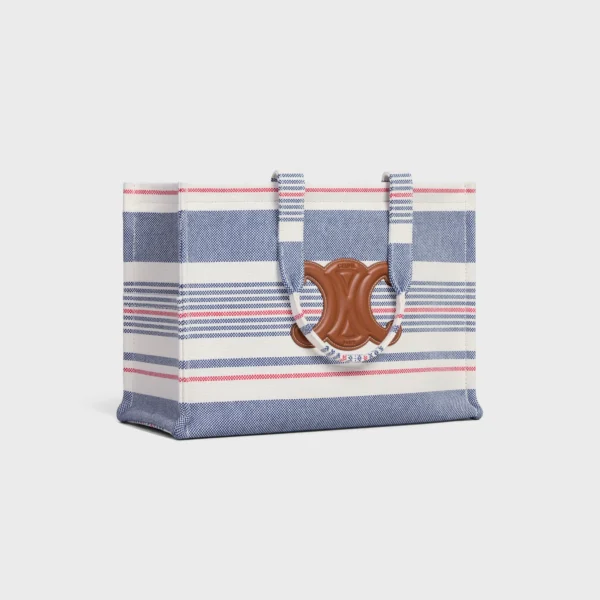 Large Cabas Thais in STRIPED TEXTILE AND CALFSKIN