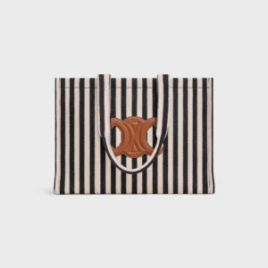 Large Cabas Thais in STRIPED TEXTILE AND CALFSKIN