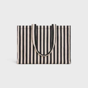 Large Cabas Thais in STRIPED TEXTILE AND CALFSKIN